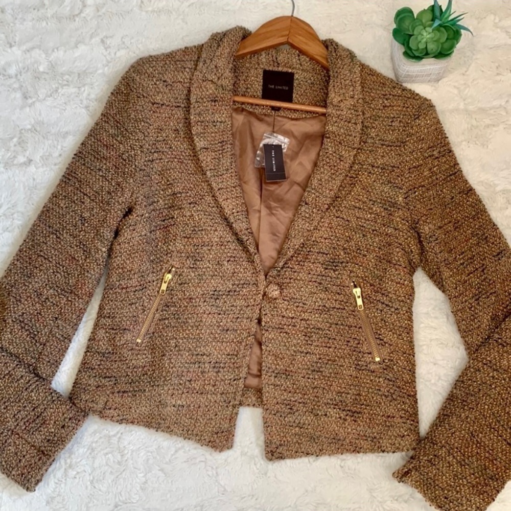 Nwt The Limited multi-color tweed wool blend brown tan jacket blazer